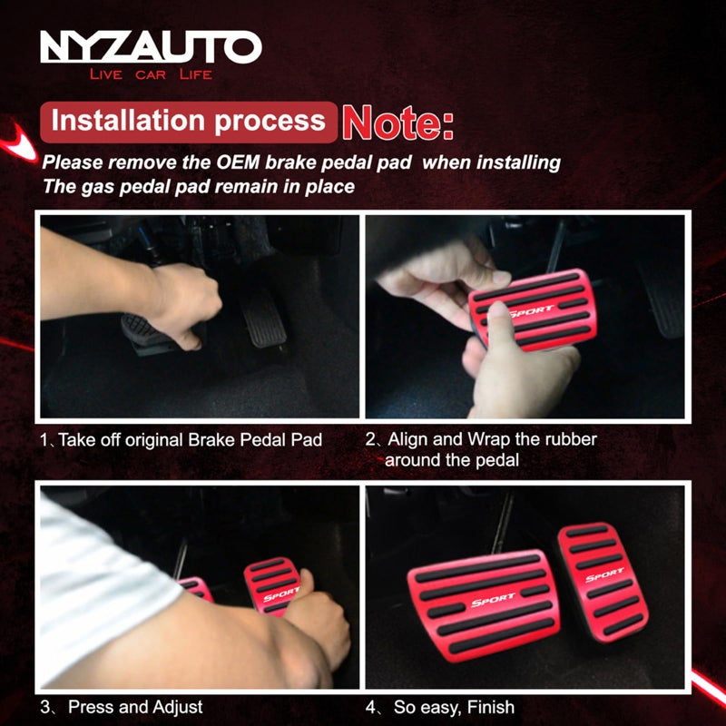 NYZAUTO Anti-Slip Performance Foot Pedal Pads Compatible with Honda 10/11th gen Civic,Auto No Drilling Aluminum Brake and Accelerator Pedal Covers Red - Image 4